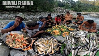 Barkhe Duwali Fishing in Mountain River Fish Catching and Cooking with Pork Meat Soup and Eating [upl. by Whitehurst]