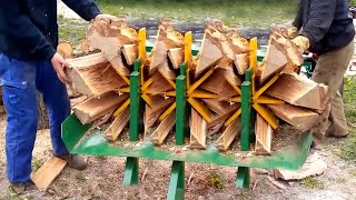 Dangerous Automatic Homemade Firewood Processing Machines Powerful Wood Splitter Machines in Action [upl. by Nirro399]