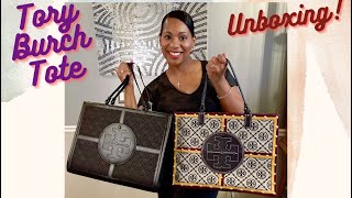 Tory Burch T Monogram Black Ella Quadrant Tote Unboxing amp Review 🖤 [upl. by Hanford104]