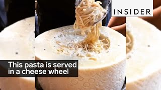 This pasta is served in a giant cheese wheel [upl. by Tezzil737]