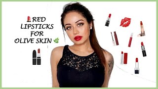 My Top Best Red Lipsticks for Olive Skin amp Medium Yellow Tan Skin Tones💄 Lipstick Shades [upl. by Treacy734]