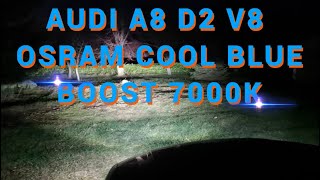 Audi A8 D2 FL  Osram Cool Blue Boost 7000K  New HID Xenon after regeneration [upl. by Nosrej]