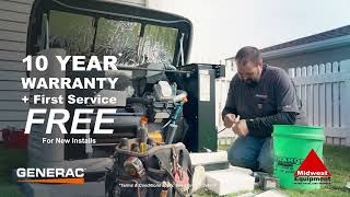 Generac 10Year Warranty amp First Service Free with Midwest Equipment [upl. by Monson]