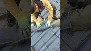 Installation process of steel structure roof slope ridge tiles [upl. by Adnema695]