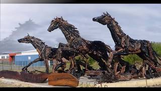 LYNN KIRKHAM BOGWOOD HORSES SCULPTURE [upl. by Aronle]