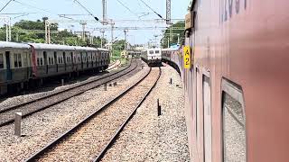 12028 Bengaluru Shatabdi Express overtaking UBL MAS Express at Avadi 🤩 indianrailways irfca [upl. by Imoyik]