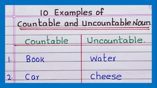 Examples of Countable and Uncountable noun  5 Examples  10 Examples of countable and uncountable [upl. by Sharla]