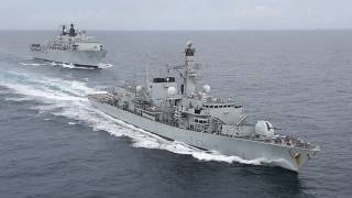 HMS Albion and HMS Argyll conduct ceremonial PASSEX in the Indian Ocean [upl. by Zerimar]