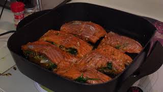 KETO FRIENDLY MEAL Stuffed Salmon With Cauliflower Rice Pilaf Shrimp amp Roasted Broccoli [upl. by Donielle]