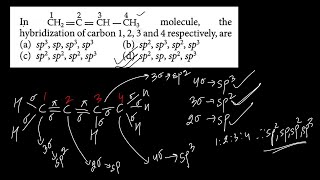 In CH2CCHCH3 molecule the hybridization of carbon 1 2 3 respectively are [upl. by Neirda]