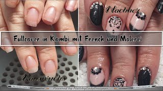 Fullcover u French Kombi in Schwarz mit Gelmalerei  Presson in Mandelform  NailsbyLadyDesigner [upl. by Kral]