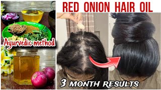 3 MONTH HAIR GROWTH CHALLENGE WITH ONION HAIR OIL 🧅 how to prepare herbal hair oil at home 🏠 [upl. by Hyozo]