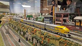 MTH Santa Fe F7 ABBA El Capitan Pulling Williams HiLevel Passenger Cars San Diego 3Railers 1124 [upl. by Ainar]