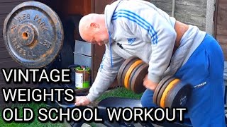 Bald old man lifts vintage weights garden gym back workout [upl. by Amir380]