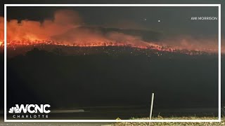 Crews battling wildfire at Crowders Mountain in Gaston County [upl. by Ahsyak]