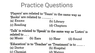 Analogy Part 1  Practice Based Questions  Basic REASONING ANALOGY  For JKP Posts under JKSSB [upl. by Berfield260]