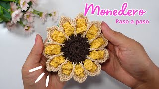 Fabulosa idea 🌻Monedero tejido a crochet con forma de girasol Paso a paso handmade crochet diy [upl. by Lareneg205]