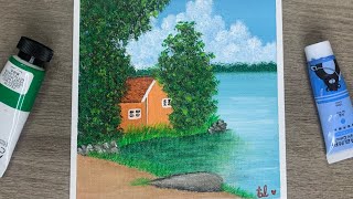 Acrylic Painting Step by Step  Beautiful Landscape  Acrylic Painting for Beginners art video [upl. by Azpurua]