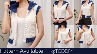 How to Crochet Bomber Hoodie Vest  Pattern amp Tutorial DIY [upl. by Oemor]