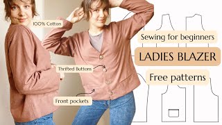 Diy blazer jacket With lining and pocket  step by step sewing tutorial and pattern [upl. by Llevart]