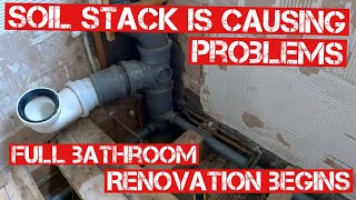 FULL BATHROOM REFITSOIL STACK CAUSES PROBLEMS ON DAY 1… Part 1Rip out amp 1st Fix [upl. by Vogel735]