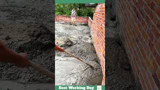 Best working day 1348 Workers load concrete into a hole in the house with shovels [upl. by Sucirdor312]