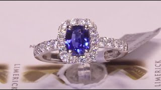 97576  S104ctD065ct  Cushion Sapphire with Round Brilliant Halo and Shoulders  Platinum [upl. by Jala224]