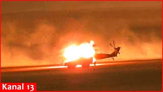 Russian Mi24 attack helicopter was burned and destroyed at the airfield in Moscow [upl. by Kcin]