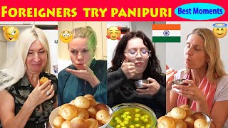 Foreigners try Panipuri First Time Compilation  Indian Food Reaction l Foreigners try Indian food [upl. by Nairot]