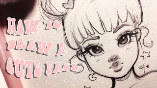 ♡ HOW TO DRAW A CUTE FACE ♡ Step by Step with Christina Lorre [upl. by Tterej159]