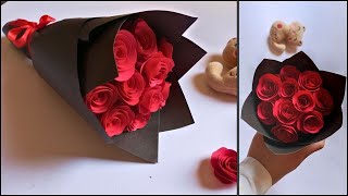 How To Make Paper Rose Flower Bouquet  DIY Paper Flower Bouquet [upl. by Eulau]