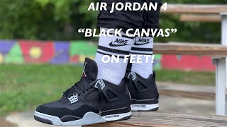 AIR JORDAN 4 quotBLACK CANVASquot REVIEW amp ON FEET [upl. by Nenad]