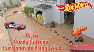 Hot Wheels Pista Curva Extrema com Booster  Carrinhos de Corrida 54 [upl. by Anuhsal]