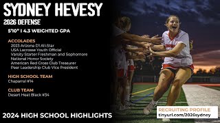 Sydney Hevesy 2026 Defense  High School Highlights 2024 [upl. by Enamrahs]