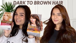 Dark To Brown Hair Color At Home Using Box Dye [upl. by Ylrebme]