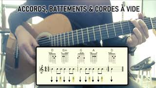 • 🎸 • ACCORDS BATTEMENTS amp CORDES À VIDE • D Em G A • ⭐ [upl. by Nodnerb366]