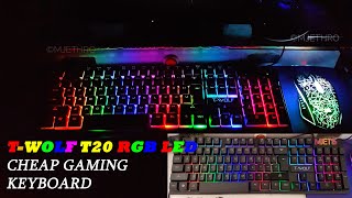 TWOLF T20 RGB Backlight LED Cheap Gaming Keyboard Unboxing Review and Test [upl. by Spiro]