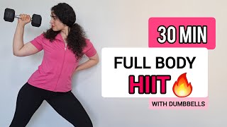 30 MIN NO JUMPING HIIT WORKOUT WITH WEIGHTS FULL BODY CARDIO [upl. by Noiroc]