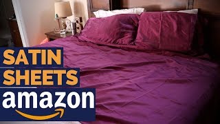 BEST AMAZON SATIN SHEETS  Honeymoon Sheets Review [upl. by Alikahs]