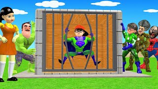 Scary Teacher 3D vs Squid Game Become Superhero Escape Cage 5 Times Challenge Miss T vs Granny Loser [upl. by Basso]