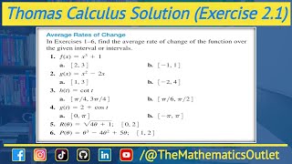 Thomas calculus exercise 21 Q1 to Q6  Average rate of change of a function from x1 to x2  Lec 1 [upl. by Sirob570]