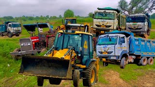 Jcb 3dx Eco Excellence Machine Working For Mud Loading With Mahindra and Sonalika Tractor Gadi jcb [upl. by Marela]