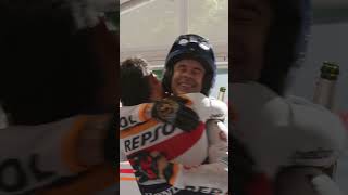 Definition of champagne shower 🍾😂 RepsolHondaTeam HondaRacingCorporation ToniBou [upl. by Naneek882]