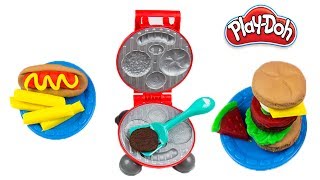 NEW Play Doh Burger Barbecue Grill Playset Pretend Cooking BBQ Hotdog Hamburger French Fries [upl. by Leroi580]