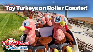 Turkey Plushies Ride On Thanksgiving Good Gravy Roller Coaster at Holiday World [upl. by Yuri]