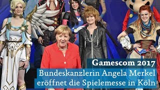 Köln Gamescom 2017  Bundeskanzlerin Angela Merkel eröffnet die Spielemesse in Deutz [upl. by Johm715]