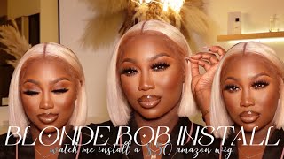 50 amazon blonde bob wig install  frontal install  mscarolynsb [upl. by Genie697]