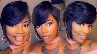 How to Slay A 14 wig from start to end  freetress equal machell 6 inch parting short hair slay [upl. by Fendig]