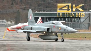 4K 2 Northrop F5E Tiger II Swiss Air Force departure and arrival at Meiringen Air Base LSMM [upl. by Pritchett]