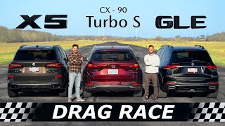 2024 Mazda CX90 vs BMW X5 vs Mercedes GLE  DRAG amp ROLL RACE  Surprise Contender [upl. by Strohl83]